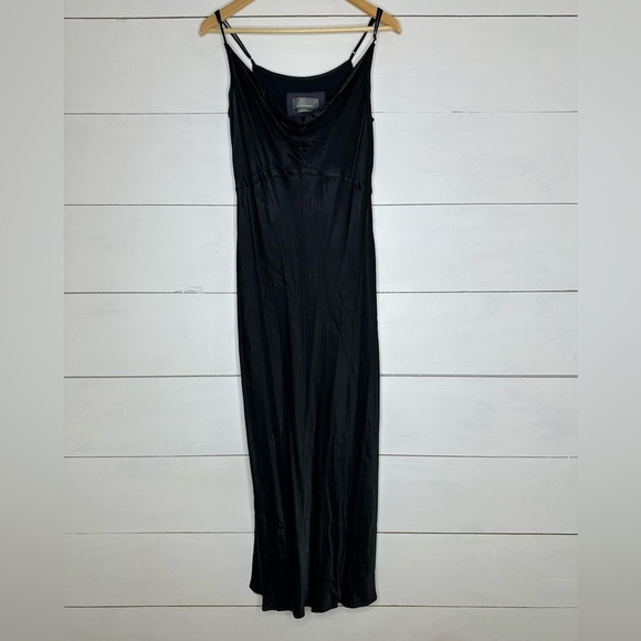 Anthropologie Dresses & Skirts - Anthropologie Elyse Satin Slip Dress Cowl Neck Midi Classic Black - Size Large